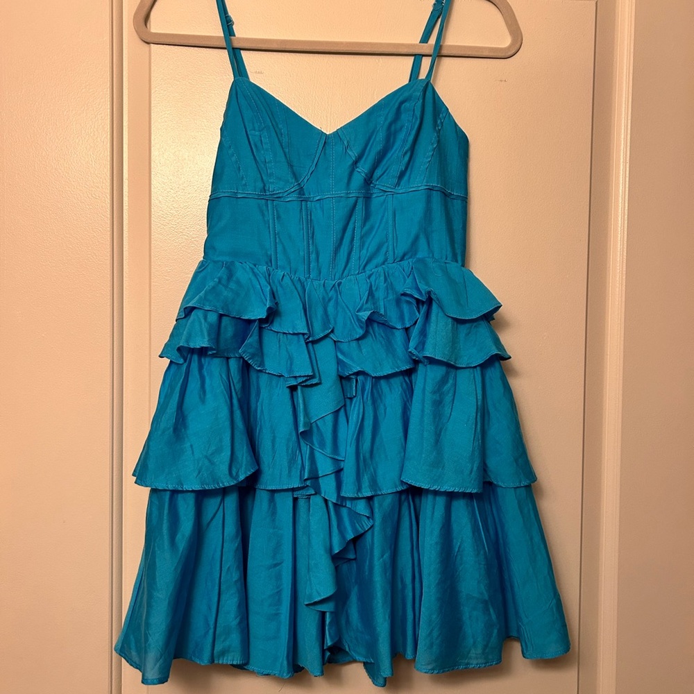Boutique Vibrant Blue Ruffled Dress